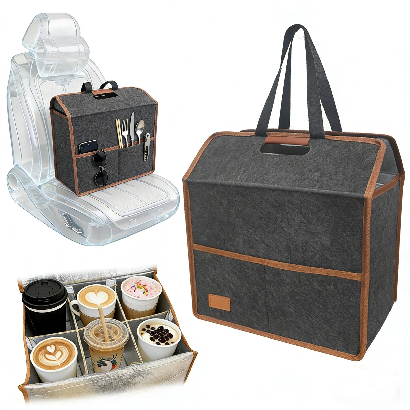 6 Cup Drink Carrier with Handle, Reusable Insulated Cooler Drink Bags for Car...
