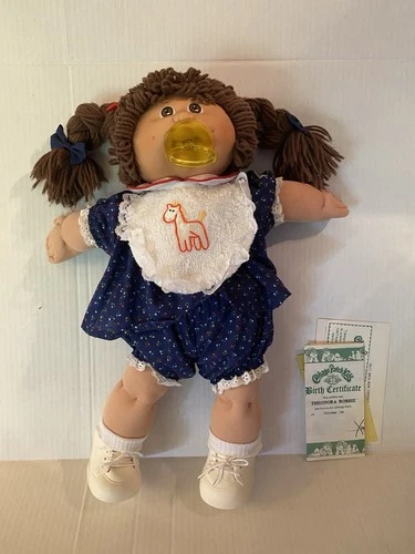 Cabbage Patch Kids HM 4 brunette Girl Pacifier Birth Cert giraffe bib dress