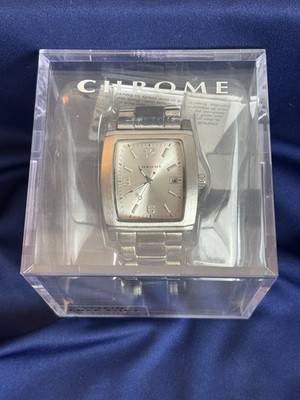 AZZARO CHROME Square Dial Men's Silver Watch New In Box Needs New Battery