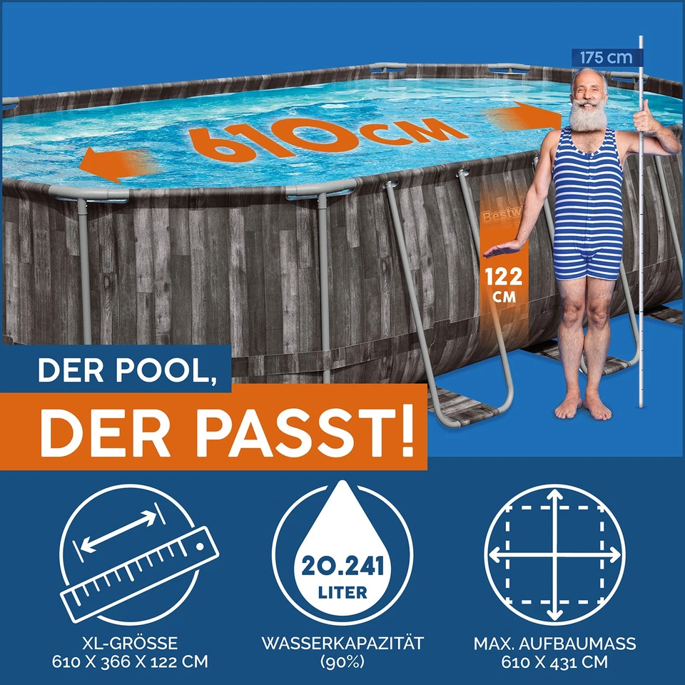 Swimmingpool Framepool Oval Komplett-Set mit Filterpumpe 610 x 366 x 122 cm - Bild 3 von 4