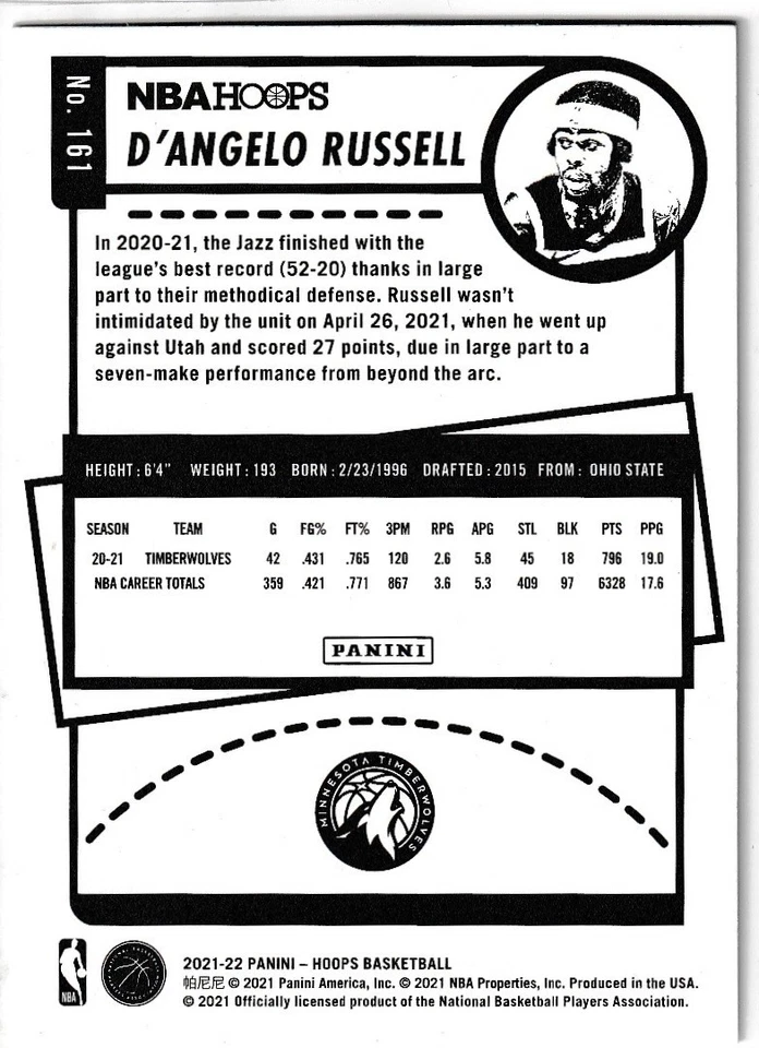 2021-22 Panini Hoops D'ANGELO RUSSELL #161 - image 2 of 2