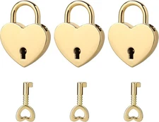 3 Pack Mini Heart Shaped Padlock With Key, Notebook 3pack-light gold 