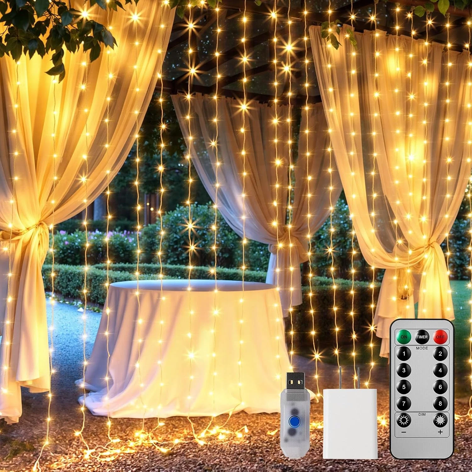300 LED Curtain Lights, 9.8 FT Plug in Fairy Lights for Bedroom, 8 Lighting Mode