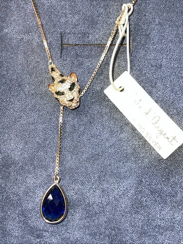Cote d' Argent Panther And Stone Necklace Crystal Leopard Sterling Silver NEW!