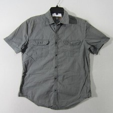 PD C Shirt Mens Medium Gray Button Up Short Sleeve Pockets Casual Men 1799