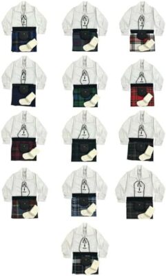 Schottenkaro Baby Kilt Outfits mit weichen Stiefeletten - schottisches Geschenk - verschiedene Schottenkaro