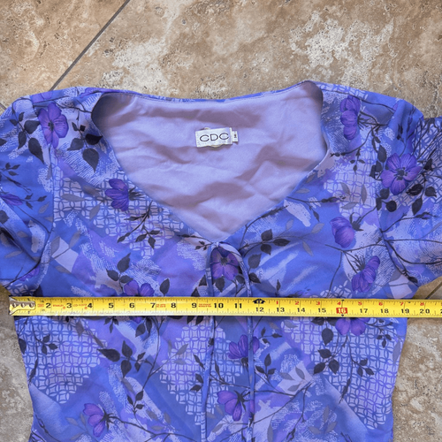 Abito vintage anni 90 Y2K viola floreale fata capriccioso asimmetrico rosa selvatica - Foto 13 di 14