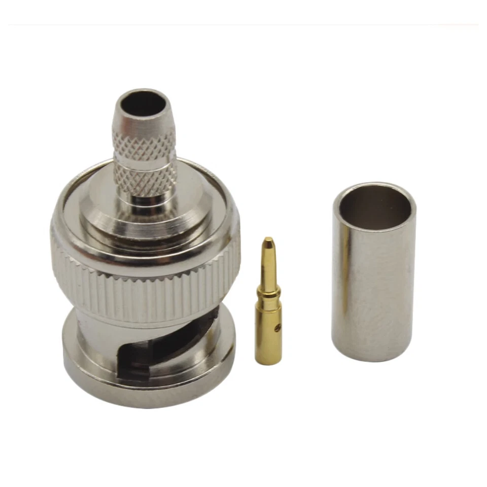 Brass BNC Crimp Male Plug Straight RF Coax Connector For Cable RG58 RG142 lot - Image 4 of 4