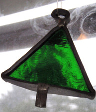 Stained Glass VTG Christmas Tree Simple Triangle Ornament Green Suncatcher 2"