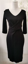 Coast Dress Size 10-12 Black 3/4 Sleeves Round Neck Back Lace Panel Zip Bodycon