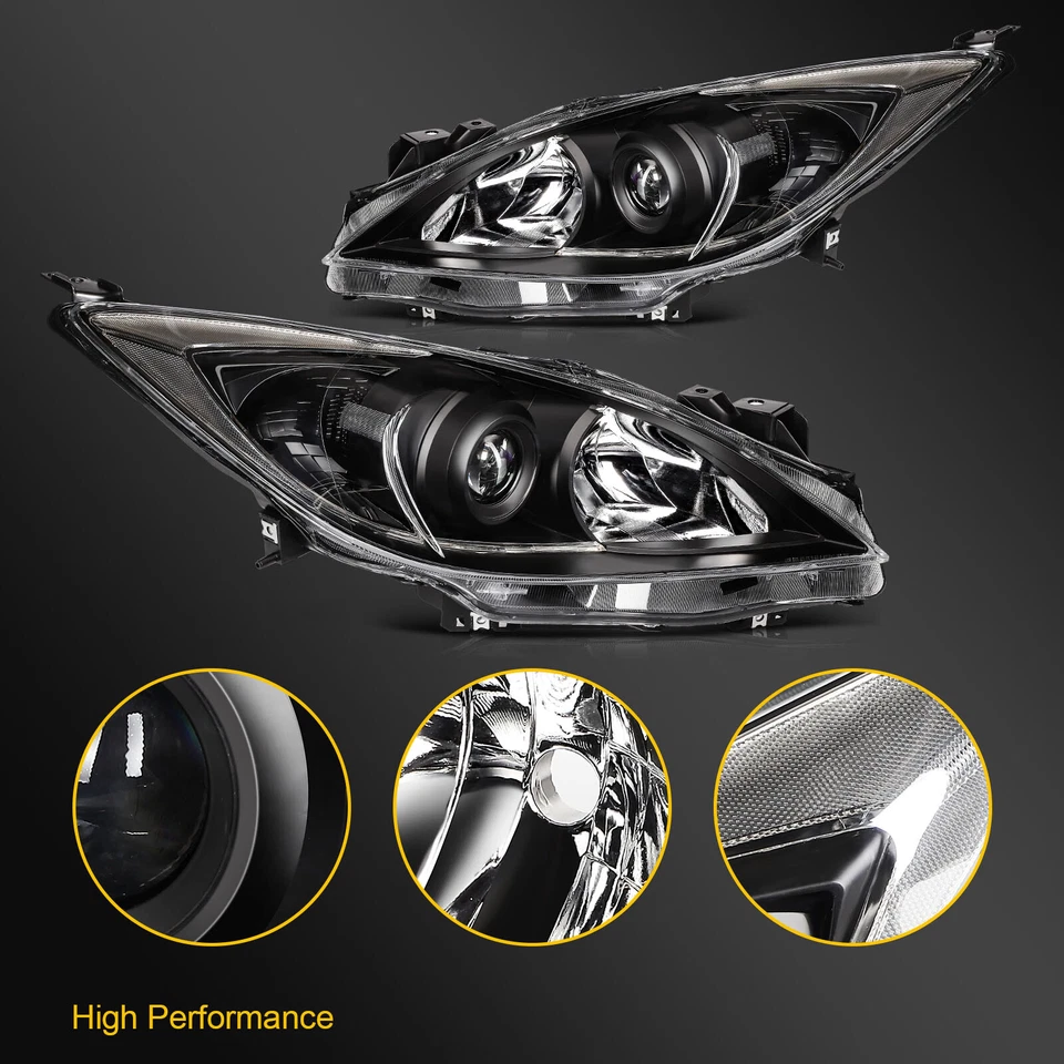 Para 2010 2011 2012 2013 Mazda 3 (5 velocidades) conjunto de faróis par de carcaça preta - Imagem 2 de 4
