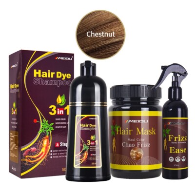 MEIDU Hair Dye Shampoo(CHESTNUT BROWN)+Hair Mask+Spray Protector+FREE SHIPPING