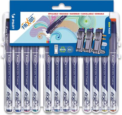 Pilot FriXion Fineliner Erasable Marker Pens Set of 12 Colours