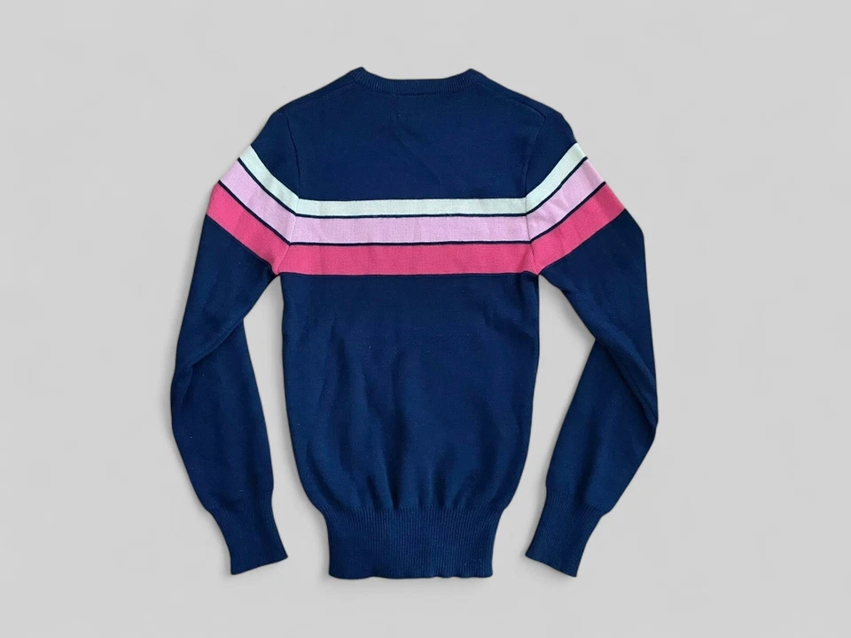 Suéter Patinador De Colección Tween Girl’s 100% Lana Rosa Carreras Rayas Retro Años 70’s Usado en Excelente Condición Foto 2 de 4
