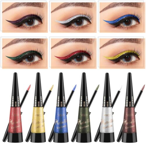 6-Color Glitter Liquid Eyeliner Waterproof Long Lasting Liquid Eyeliner Pen 10ml - Picture 1 of 18