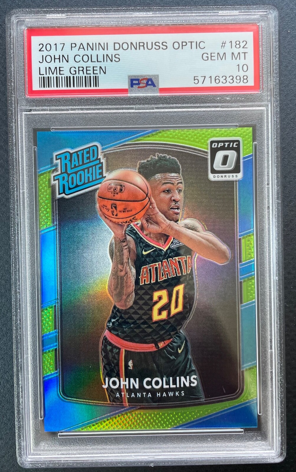 #/175 John Collins PSA 10 GEM MINT 2017-18 Panini Optic Lime Green RC #182