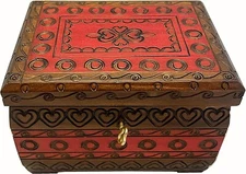 Handmade Wood Red Hearts Jewelry Chest Box Wedding Memories Keepsake from Poland