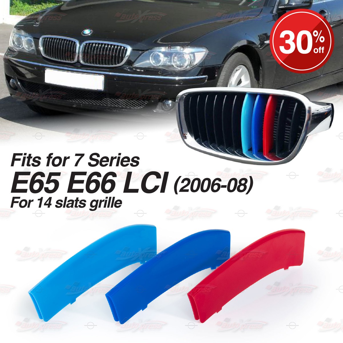 For BMW 7 Series E65 E66 LCI 2006-08 14 Slats Kidney Grille M