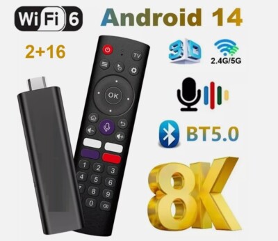 2025 Android 14 TV Stick WiFi6 Smart TV Box Sprachfernbedienung 8K YouTube +Apps