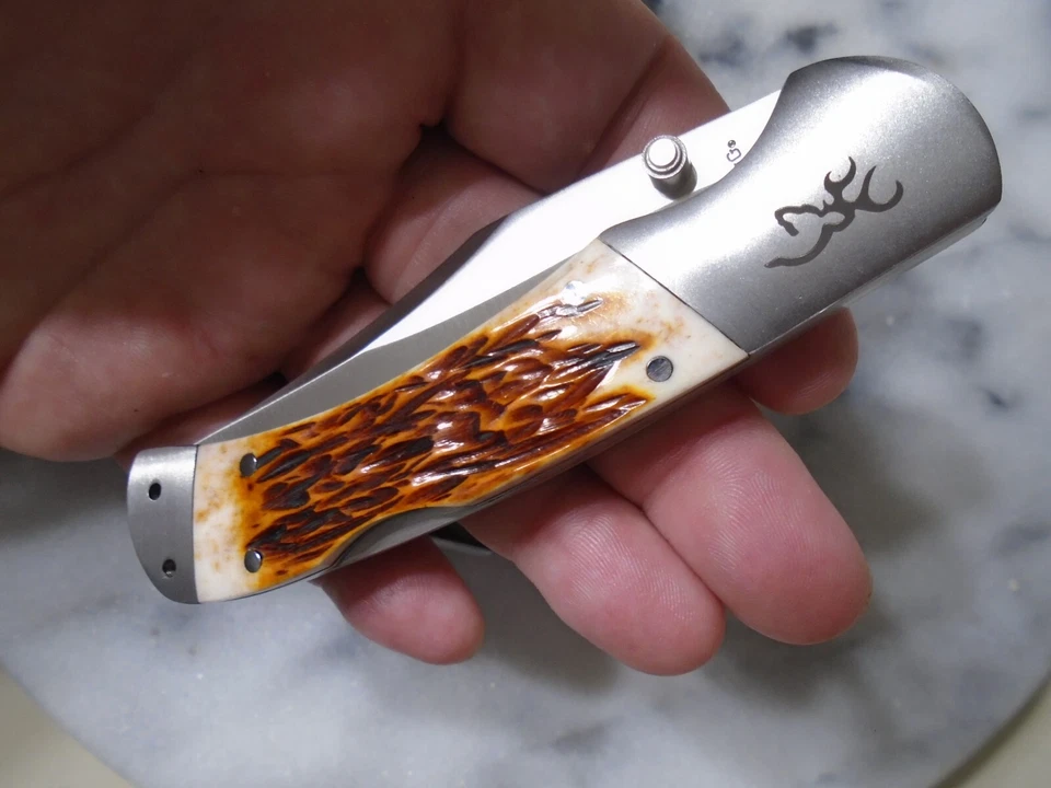 Navaja de Bolsillo Browning Jig Bone Lockback con Clip 9Cr18MoV BR0530B 7 3/4" Abierta Nueva Foto 4 de 4