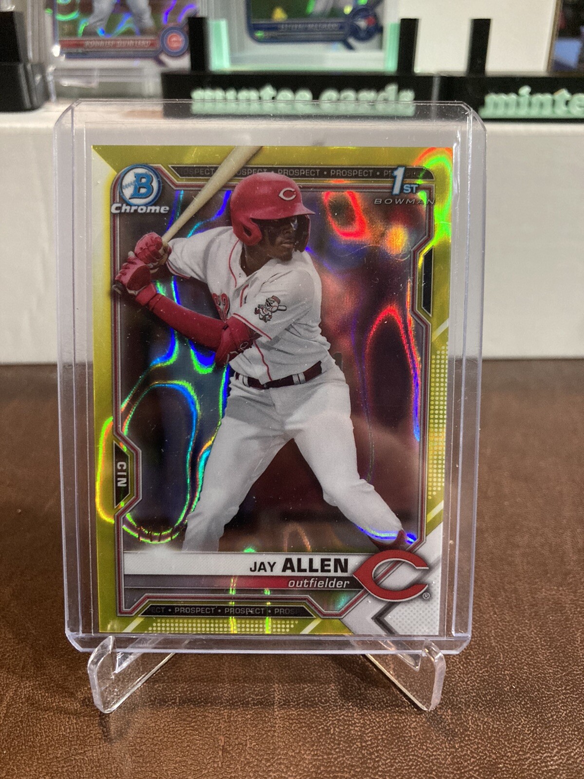 2021 Bowman Chrome Jay Allen Yellow Lava Refractor #74/75 Cincinnati Reds