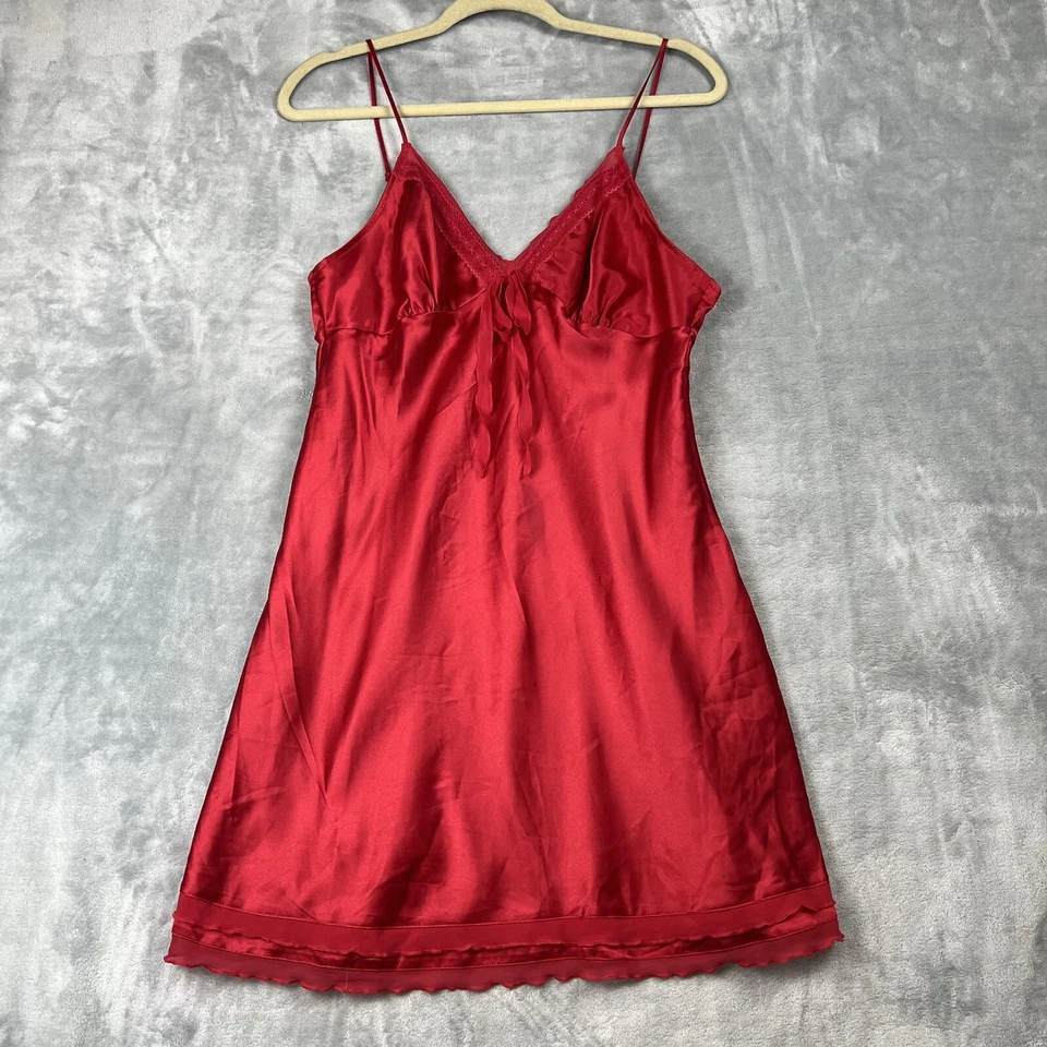 Victoria's Secret Y2K  Women Red Slip Dress LargeBaby Doll Preppy lace trim - Image 2 of 4