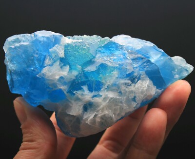 444g WOW!!! Rare Ladder-like Blue Fluorite & Calcite Symbiosis Specimen/China