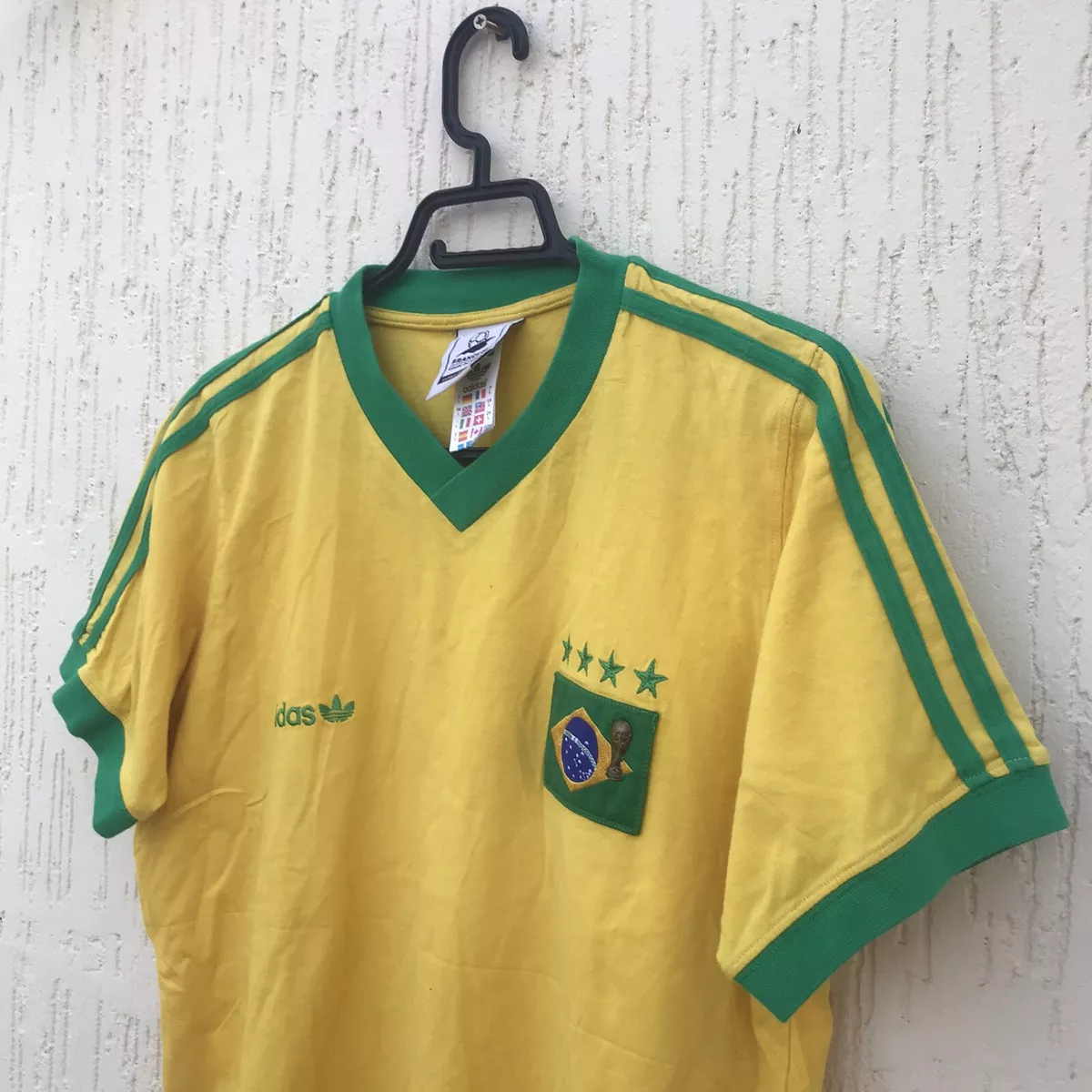 VINTAGE shirt football BRAZIL WORLD CUP 1998 ADIDAS T SHIRT CAMISETA Soccer  SZ L