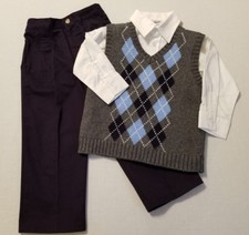 NWOT Good Lad Boys Size 4 Pants Shirt Sweater Vest 3 Pc Set Navy Gray Holiday