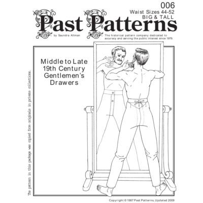Past Patterns 0006 - Mid 19th Century Mens Drawers Sewing Pattern waist 44''-52''