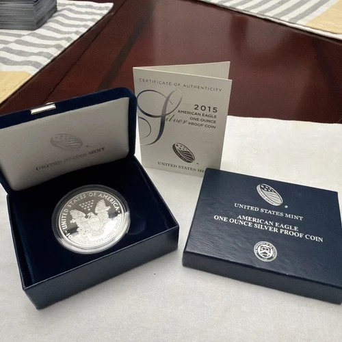 2015 W AMERICAN EAGLE ONE DOLLAR PROOF SILVER US COIN W BOX & COA