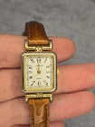 Carriage by Timex Women's Tank Quartz Wristwatch Leather Gold Vintage 80s