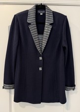 New St. John Evening Blazer Jacket Navy Sequin Rhinestone Buttons Sz 10 NWOT