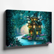 Whimsical, Enchanted Forest Scene Featuring A Vibrant, Multi-tiered Wall Art