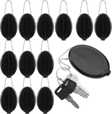 12 Pcs Rubber Coin Purse Black Oval Squeeze Rubber Coin Holders with Chain Chang