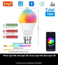 Smart B22 LED Bulb | 15W/18W Bluetooth Dimmable RGB Colour | APP Control 220V