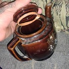 Brown Glossy Ceramic Floral Tea Pot with Lid, Decorative Flower Pattern — photo 4