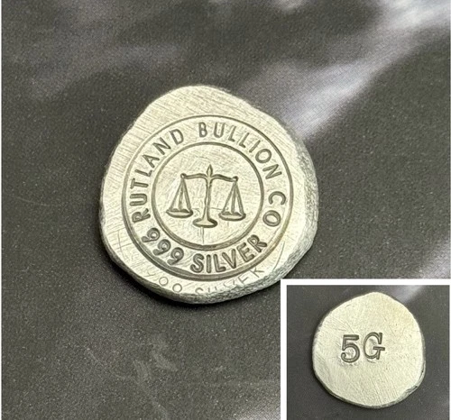 Rutland Bullion Co. 5 Gram Button (Large) Hand Poured Silver Bar .999 Silver