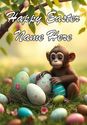 naiec5 süßer Affe Schimpanse Frohe Ostern personalisieren Grußkarte A5 Schokoladenei