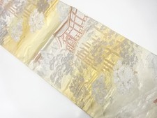 7623786: JAPANESE KIMONO / ANTIQUE FUKURO OBI / SILK / PLATINUM FOIL / WOVEN FAM