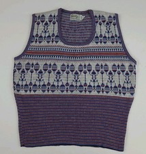 Vintage 70s Multicolor Pattern Knit Sweater Vest Colorful Unique Sarby Usa Vtg