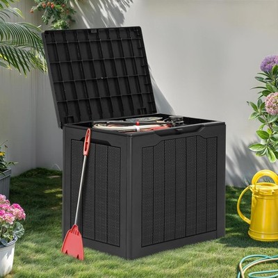 YITAHOME 30Gal Weather Resistant Rattan Storage Box Lockable Indoor Outdoor