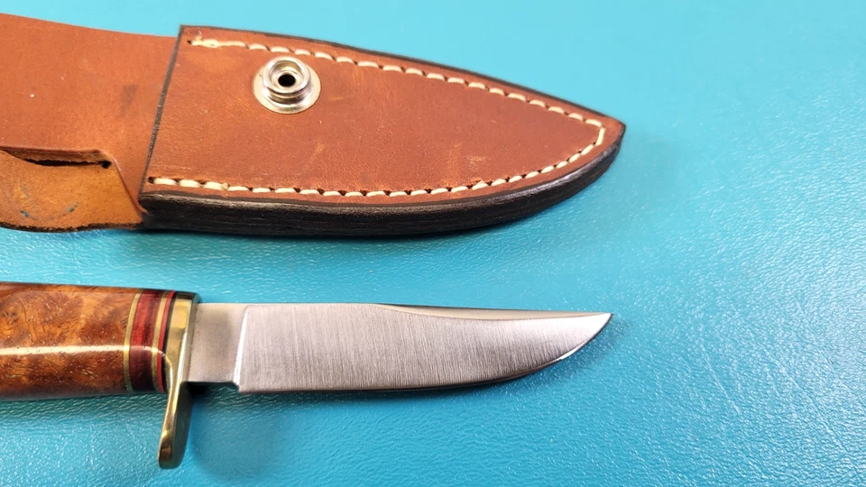 Cuchillos personalizados Hess Gladstone MI Maple Burl cuchillo de cazador ciervo + funda TR750 Foto 2 de 4