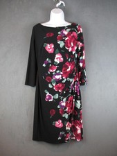 Lauren Ralph Lauren Dress Womens 8 Multicolor Floral Ruched Sheath 3/4 Sleeve