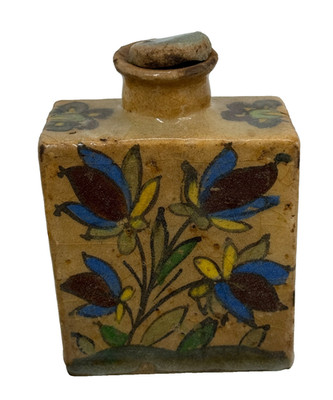 Antique Iznik Middle Eastern Bottle Flask Persian Qajar Pottery Turkish Topper