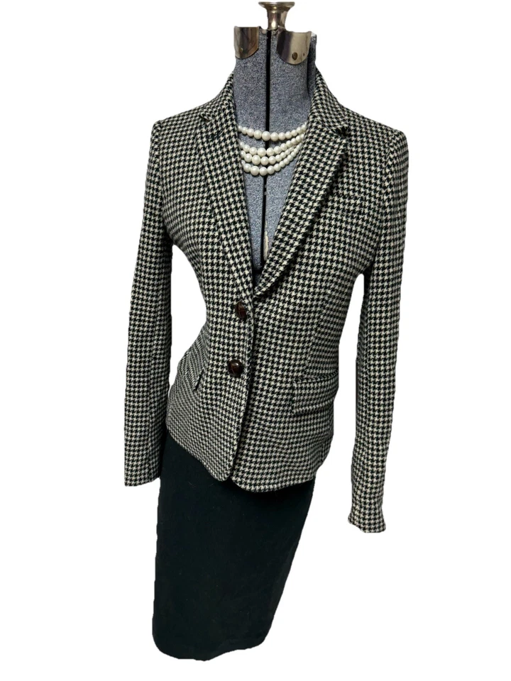 NEW J Crew Skirt Suit Size 6 Two Piece Set Houndstooth Wool Pockets Pencil Skirt - Image 3 of 4