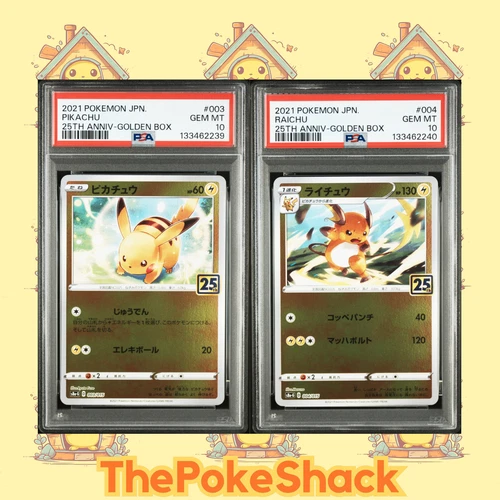 ✨Pikachu 003/015 & Raichu 004/015 PSA 10 *SEQ SET* 25th Anniversary Golden Box✨