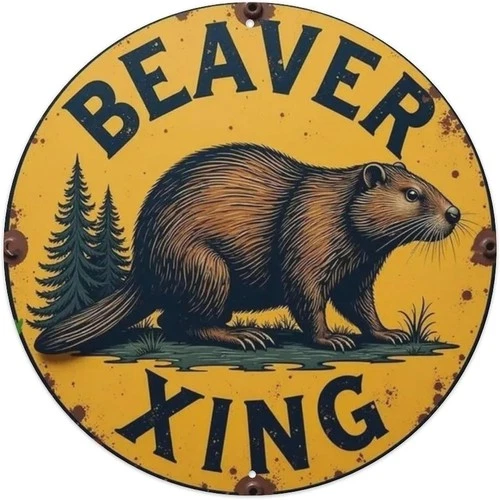 Beaver Crossing Vintage Round Garden Tin Metal Signs Home Décor 8x8