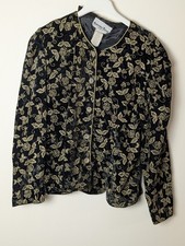 Another Thyme Black Gold Floral Velvet Jacket X-Large USA VTG Button Front