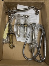 Julia Three Hole High Profile Kitchen Faucet, Metal Cross Handles and Spray